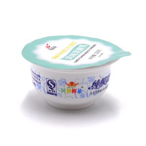 China Cross Embossed Pre Cut Aluminum Foil Lid PVC Lacquer Yoghurt Pot Food Packaging factory