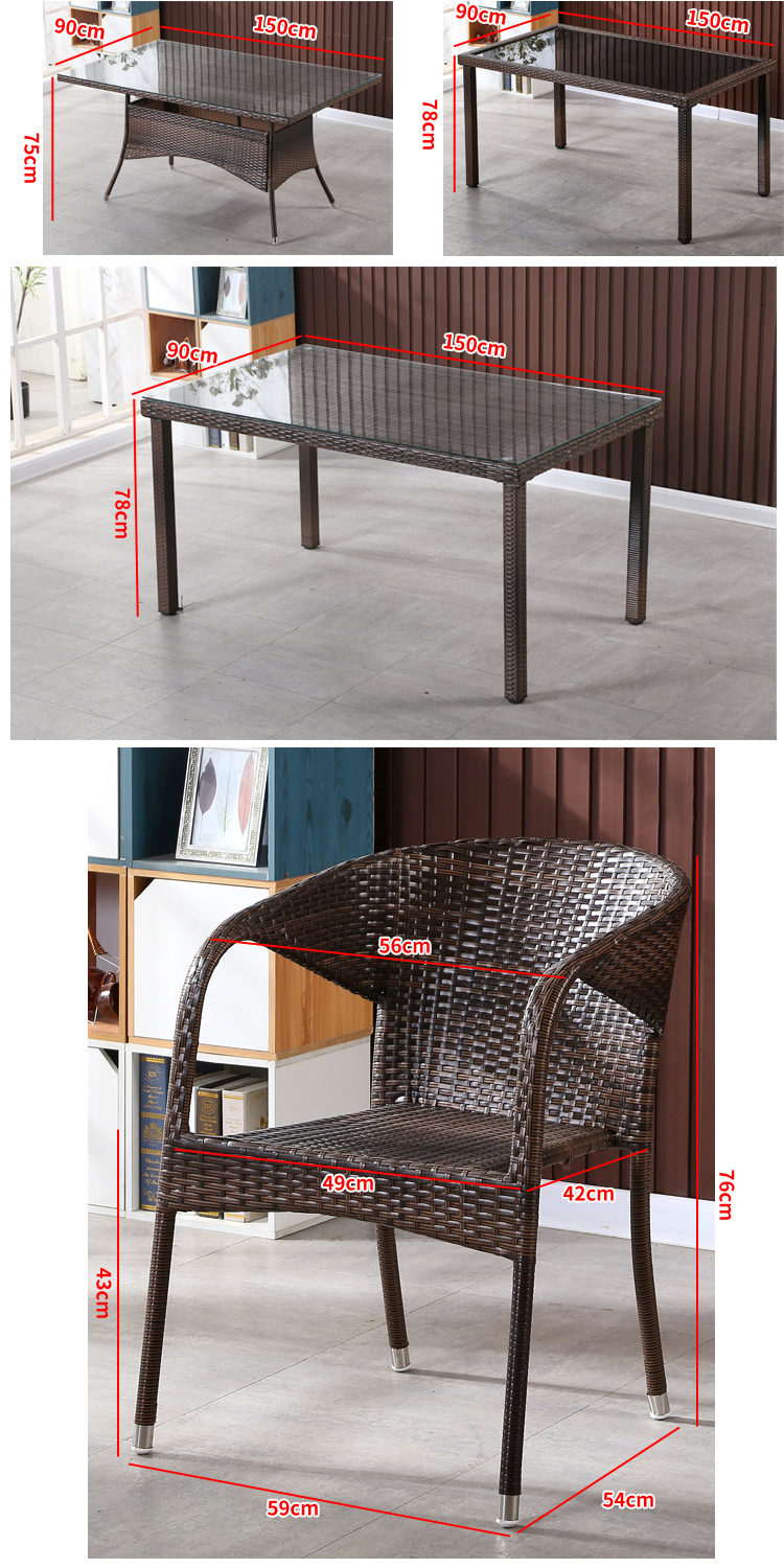 Custom Logo Woven PE Rattan Dining Table and Chairs for Hotel Outdoor Patio Armchair Set