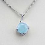 925 Silver Blue Chalcedony Cubic Zircon Pendant Enhancer Necklace (P74)