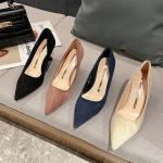 528-1 New Pointed Shallow Mouth Suede Stiletto Fashion Shoes Sexy Mid-Heel Four