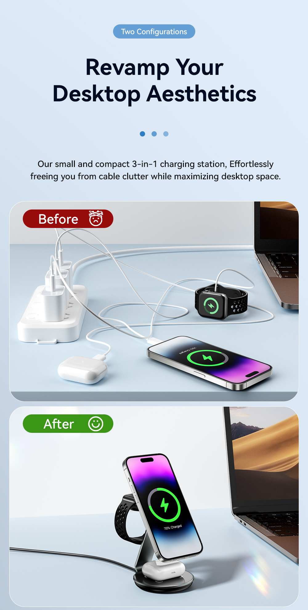 ESSAGER OJD-102 Series 3 In 1 Charging Stand Wireless Charging Pad USB C