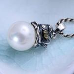 Women Retro 925 Silver Shell Pearl Bird Pendant Necklace (XH056542W)