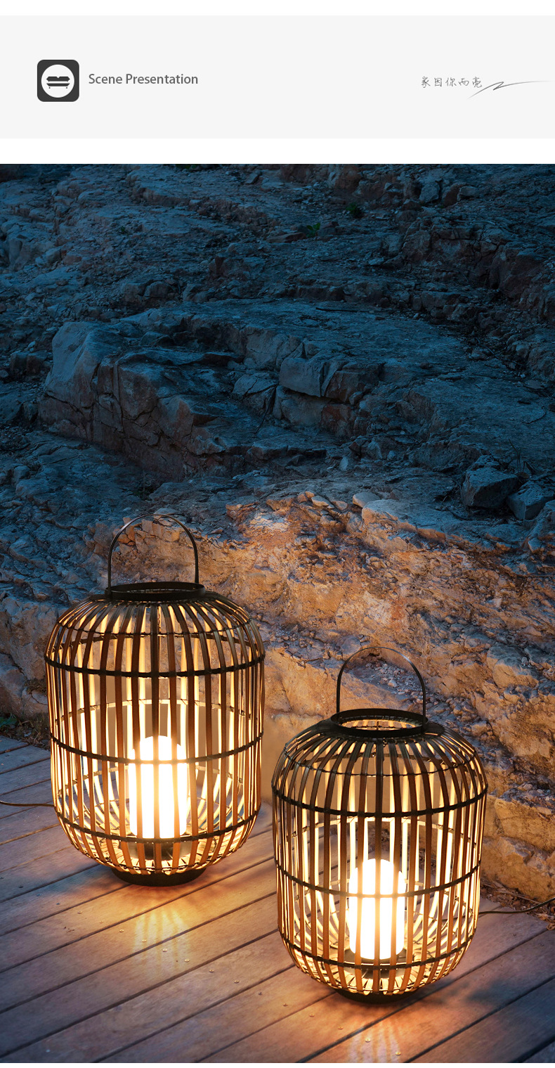 Decorative Rattan Outdoor Lantern , Woven Rattan Lamp 3500K For Atmosphere
