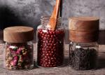 Clear Small Coffee Canister Glass Kitchen Storage Jars With Wood Lid Round Shape