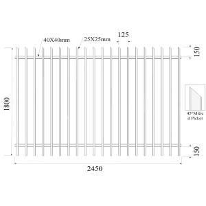 China Mitred 45 degree H1800mmxW2450mm 25mm picket diplomat Fencing rails 40mm on sale