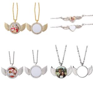 China Personalized Sublimation Angel Wings Necklace Heart Shape Sublimation Necklace For Sublimation Printing factory