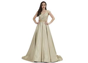 China Golden Princess Color Sexy V Neck Mermaid Prom Dresses With Sash Zipper factory