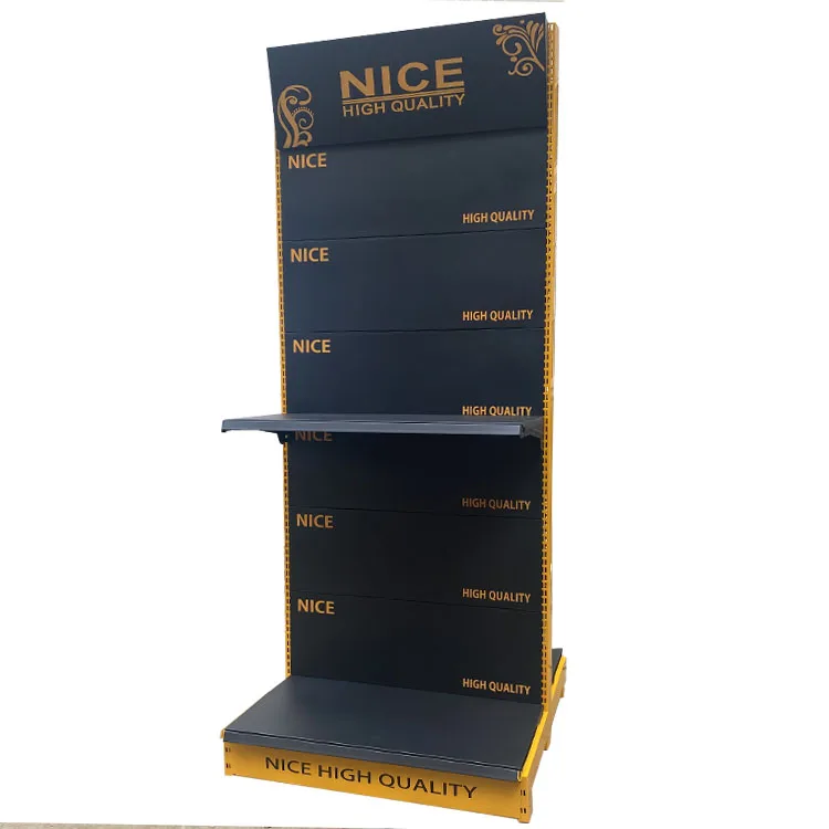 Factory Custom Size Color logo single side metal yellow supermarket market gondola shop exhibition display rack shelf