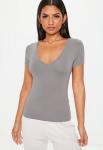 Grey V Neck Fitted T Shirt Clothing Women