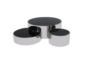 China Black Glass Top SS Coffee Table With three swivel coffee tableset for Luxury Living room Furniture factory
