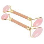145*55*22MM Rose Quartz Double Face Roller Wood Handle Jade Face Massager