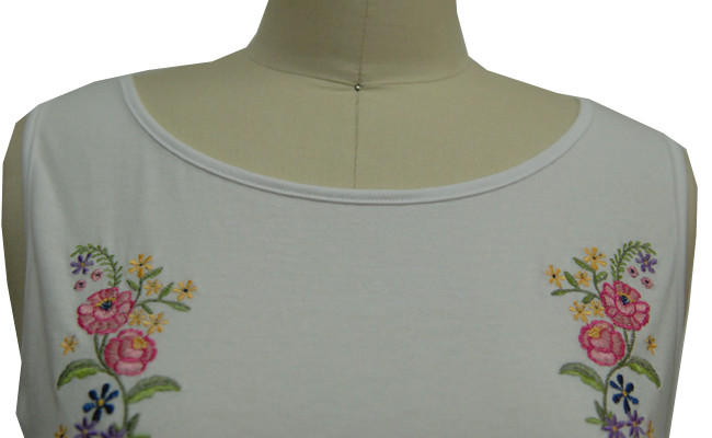 Cotton Jersey Embroidery Ladies Tank Tops Crew Neck Camisole OEM / ODM