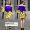 Buy cheap plus size rose printed ladies' short dress with off-shoulder bold color for from wholesalers
