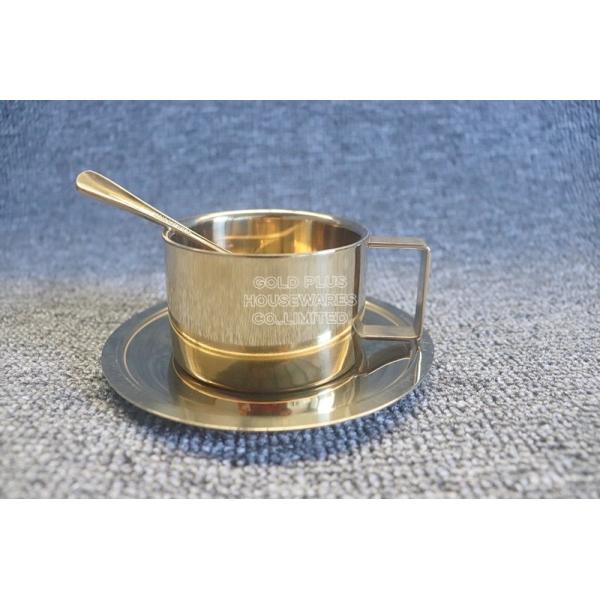 Insulated Stainless Steel Coffee Cup Set 200ml Luxury Golden Color With Spoon