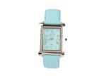 Rectangle Blue Leather Quartz Watch Stainless Steel Case MOP Dial