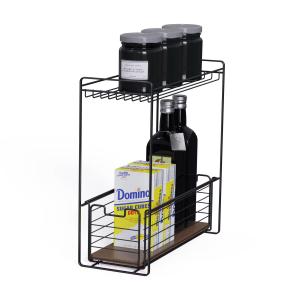 China 2 Tiers Wood Element Mdf Household Multifunctional Metal Under Sink Kitchen Organizer factory