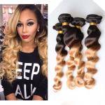 10" - 26" Brazilian Ombre Remy Human Hair Extensions Loose Wave 1B / 27 Blonde