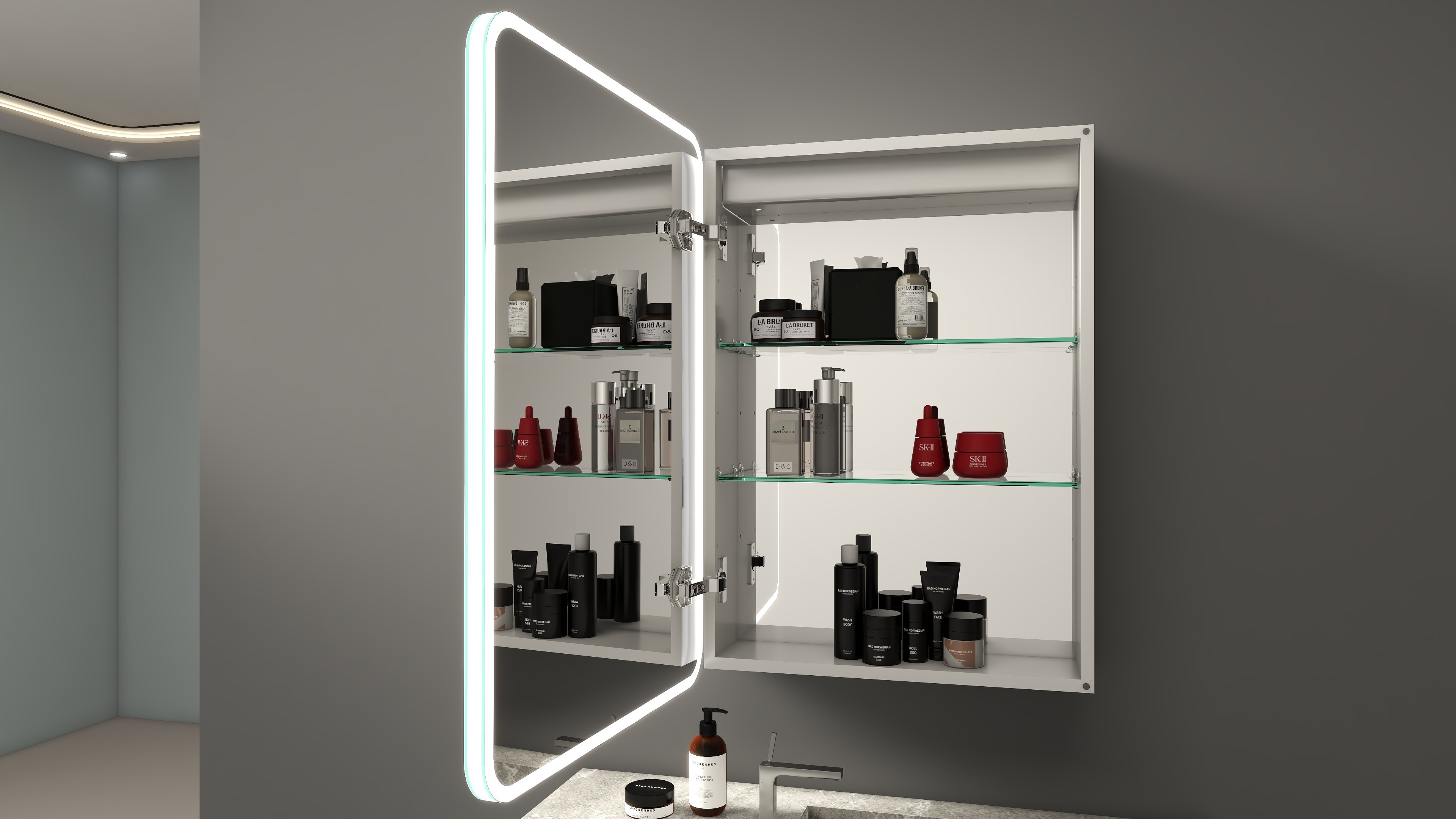Moisture Proof Led Medicine Cabinet High Brightness Bathroom Cabinet With Light