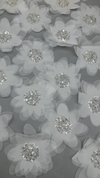 French Chantilly Lace Fabric For Mesh Breathe 3D-Floral Premium Lace Sequin