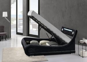 China Black Leather Upholstered King Size Storage Bed Curve Shape With LED Light factory