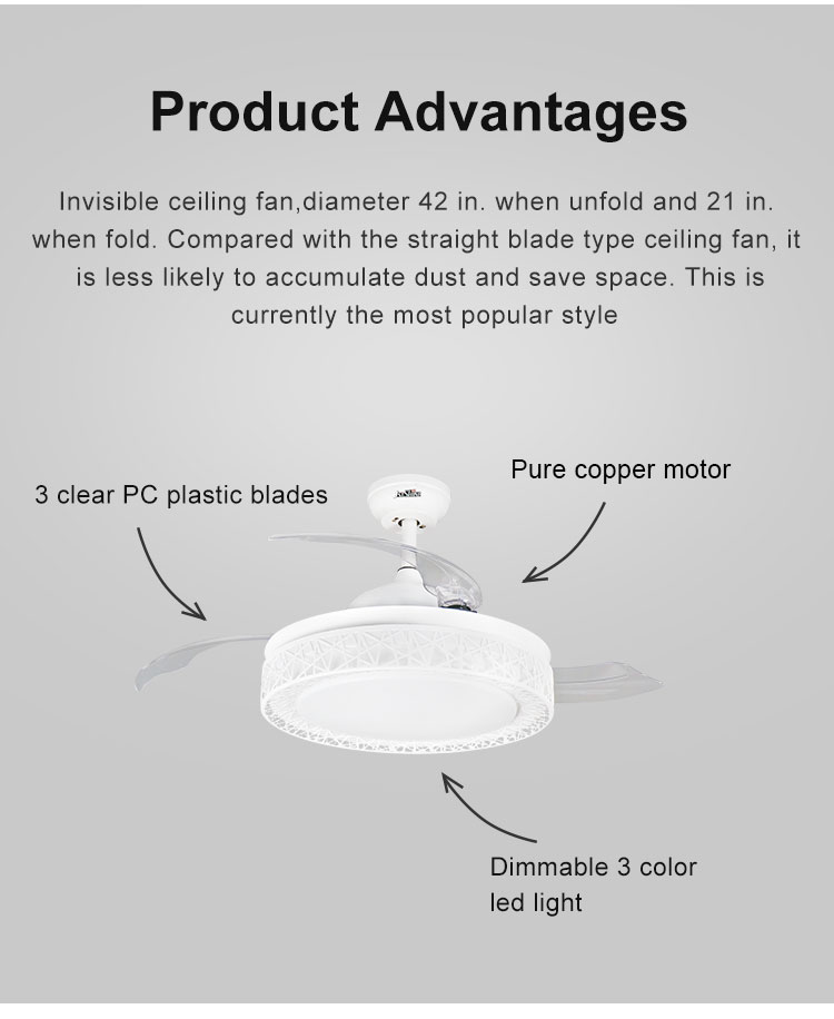 Home Decorative Ceiling Fan with Retractable Blades and Remote Control 42" Blade Size