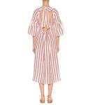 Women deep v neck stripe linen dress and unbacked