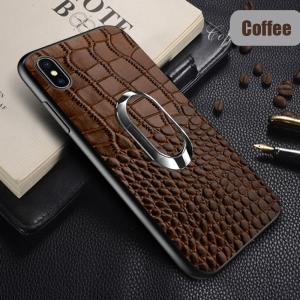 China Coffee Unique Magnetic Ring Crocodile Genuine Leather Phone Cover for iPhone 15 Pro Max factory