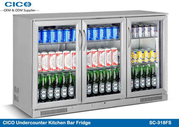 318L 3 Door Undercounter Fridge , Under Counter Beer Cooler Hinged Door SS