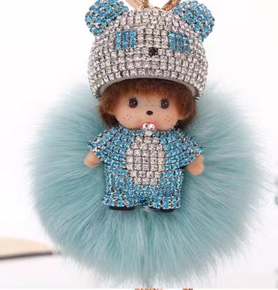Creative Diamond Monchi Hairball Keychain Pendant Doll Machine Toy for Car Accessories