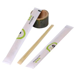China Japanese Restaurant Sushi Disposable Two Point Double Ended Bamboo Chopsticks with Paper Sleeve factory