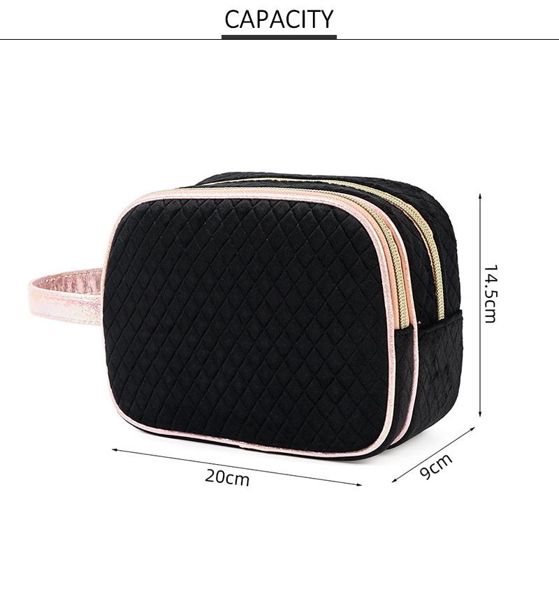Double Zipper Velvet Cosmetic Makeup Bag With Handle