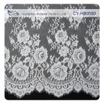Chantily Nylon Lace Fabric For Wedding Dresses , Scalloped Floral Lace Fabric