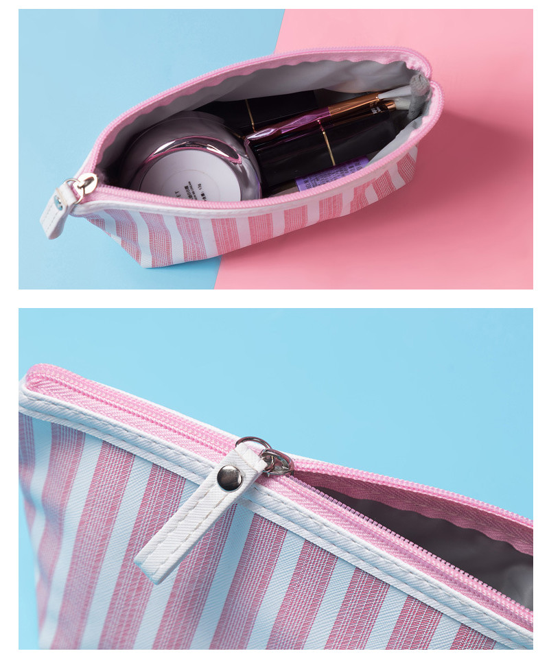 Plain Stripe Cotton Canvas Cosmetic Makeup Bag