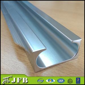 China Pull handle edge banding frame aluminum profiles for kitchen cabinet door, Light grey finish factory