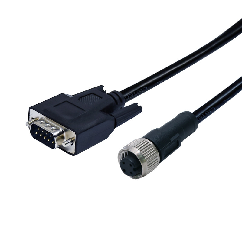 M12 A Code Female 4pins Assembly Molded Waterproof Connector Cable To D-Sub Male 9pins Connector