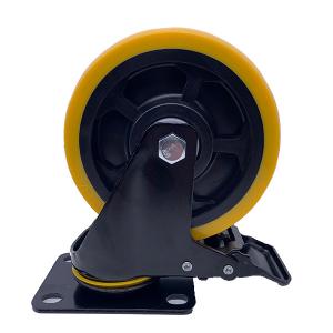 China 4 Inch PU Caster With Brake Orange Polyurethane Tread Caster Wheels factory