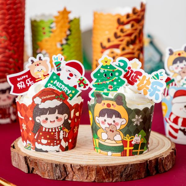 Christmas Cupcake Wrappers Santa Snowman Reindeer Food Safe Baking Cups Festive Holiday Party Dessert Decor