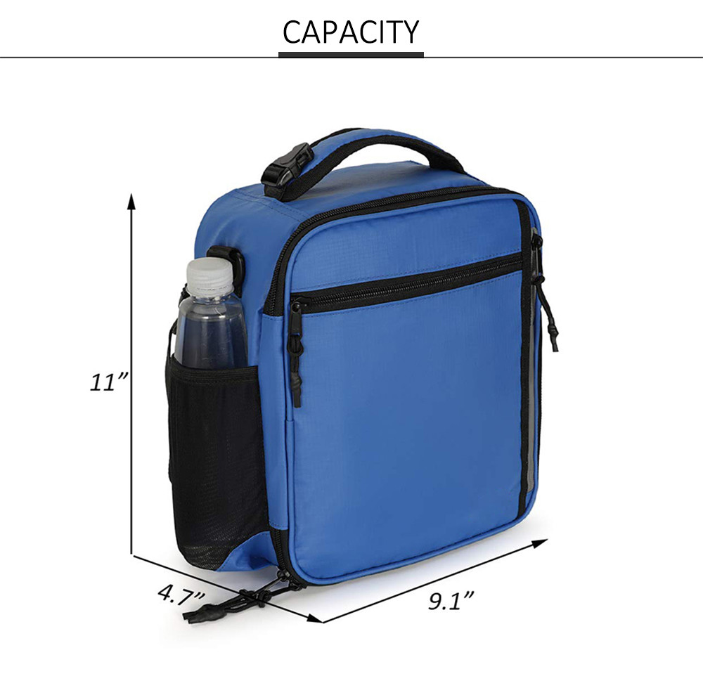 Women Zip Closure Nylon Lunch Tote Bag With Shoulder Strap