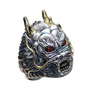 China Sterling Silver Brass 2 Tone Dragon Head Engraved Vintage Ring for Men(059118) factory