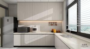 China Durable and Stylish U-Shaped Wood Grain Stainless Steel Kitchen Cabinet factory