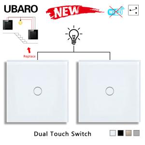 China UBARO EU/UK Dual Touch Switch White Tempered Glass Panel Input 220V 1Gang 2Way Stair and Bedroom Switches factory