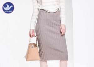 China Ribbed Back Slit Womens Knit Skirt Pencil Fitted Back Opening Wrap Middle Size factory