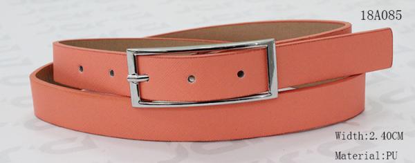 3.15cm Orange PU Womens Fashion Belts With Rectangle Nickel Buckle / Flat Belt