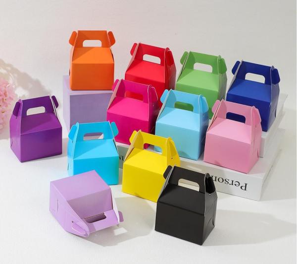Eco-Friendly Mini Paper Treat Boxes with Handle Party Favor Packaging in Bright
