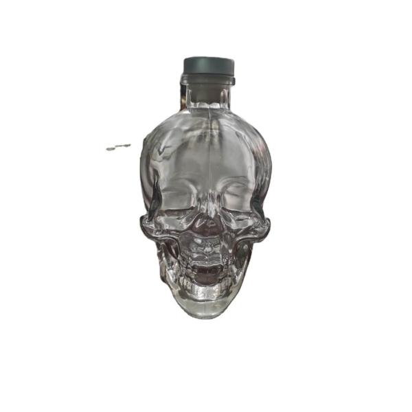 Hot Stamping Surface Handling Glass Skull Bottle with Stopper 700ml 750ml
