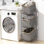 3 Tiers Japanese Bathroom Organizer Storage Rack With Woven Baskets