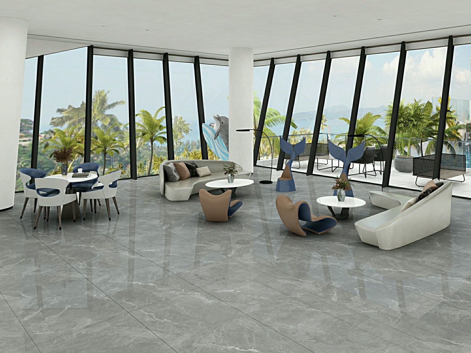 Retro Stunning 900x1800x9mm Grey Marble Look W.A 0.5% Outdoor Floor Glazed Polished Porcelain Tile For Bathroom
