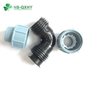 China Deep Blue HDPE Elbow Fitting for Irrigation Quick Connect PP Compression Pipe Fitting on sale