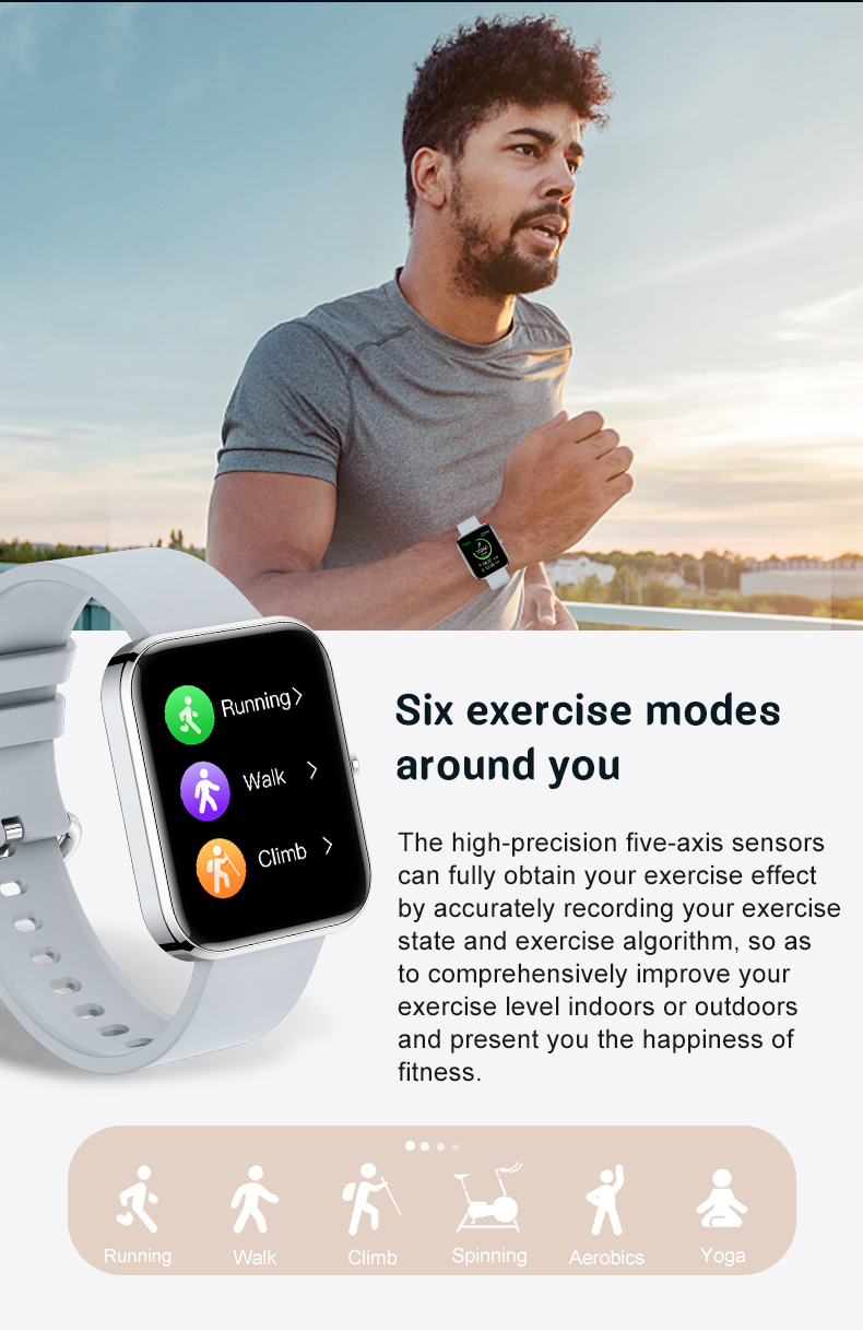 1.69inches Square Smart Watch Alarm Clock Reminder Music Control