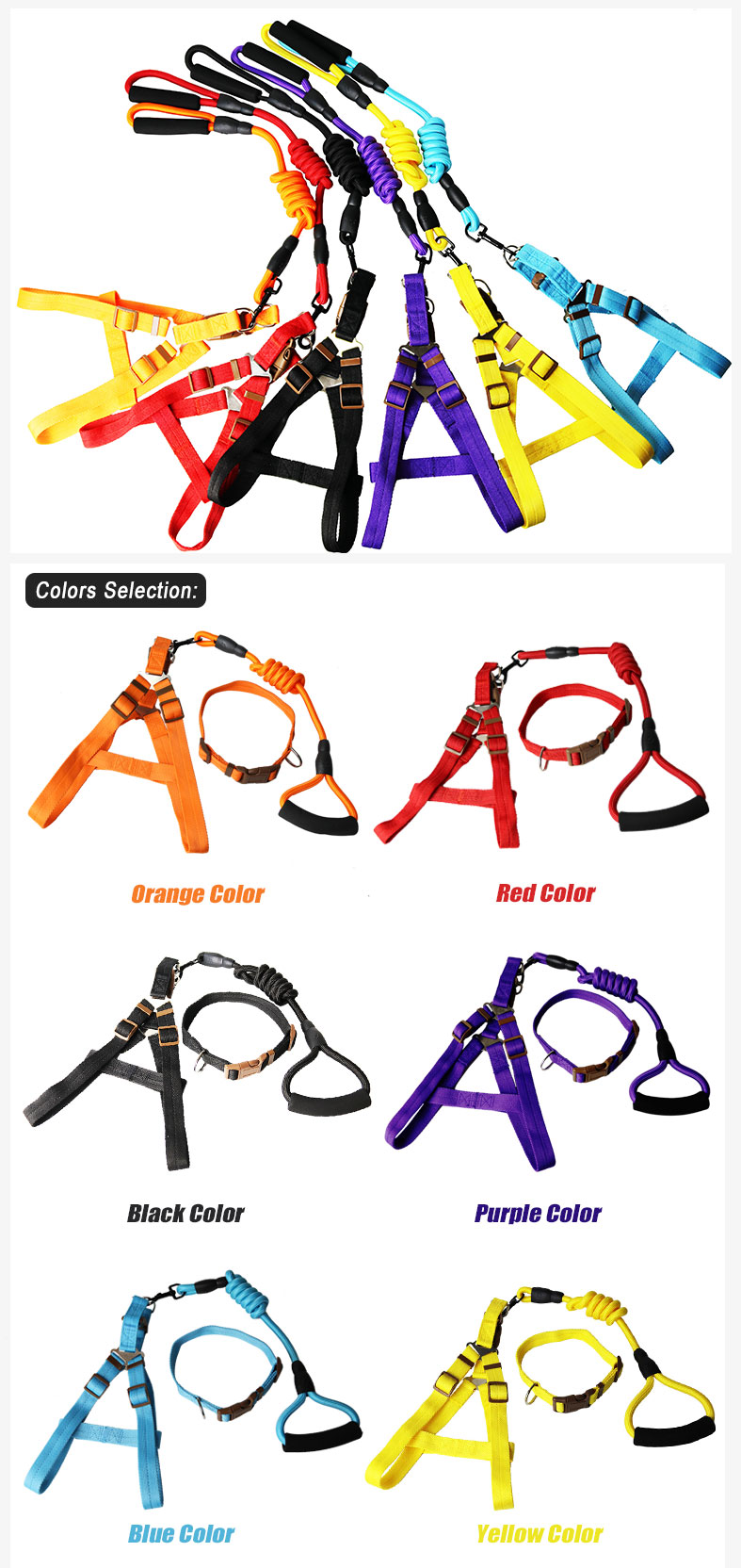 Fashion Colorful Pet Supplies Dog Harness And Dog Collar With Leash Rope